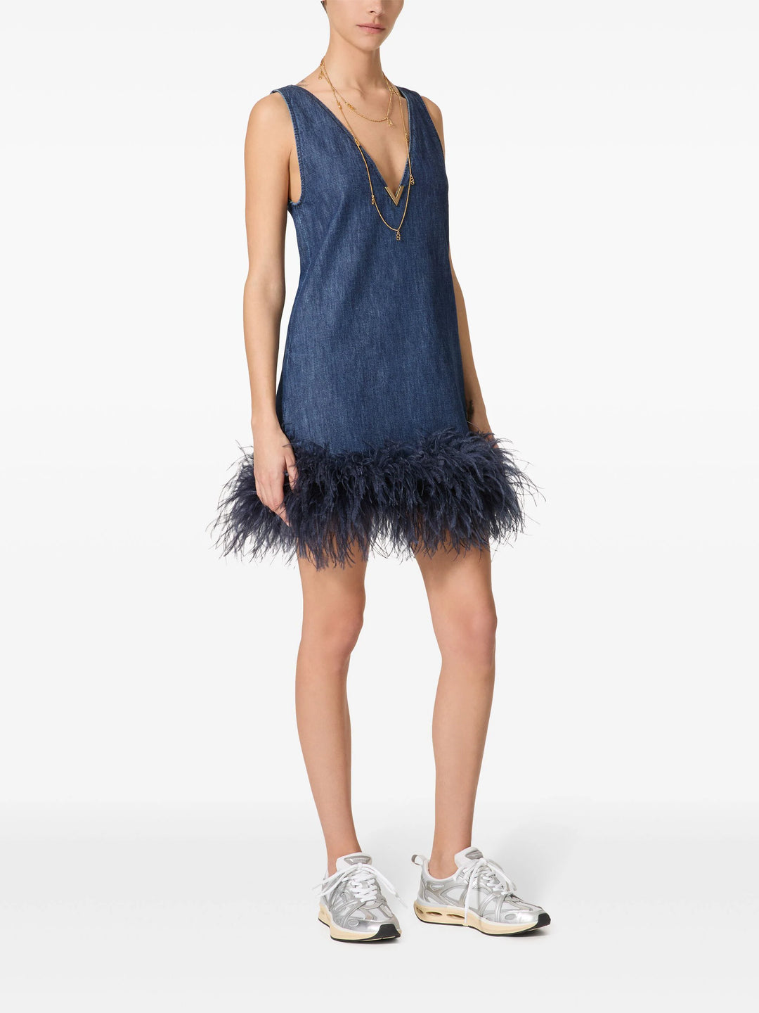 VALENTINO - ROBE EN DENIM A PLUMES