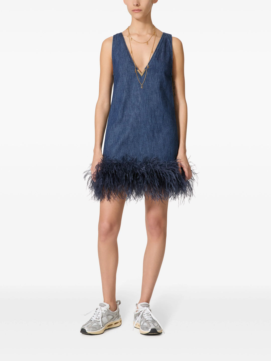 VALENTINO - ROBE EN DENIM A PLUMES