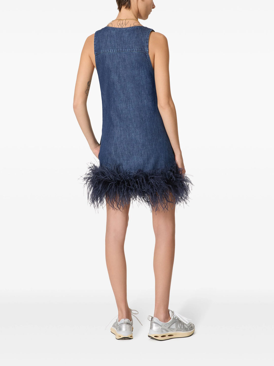 VALENTINO - ROBE EN DENIM A PLUMES